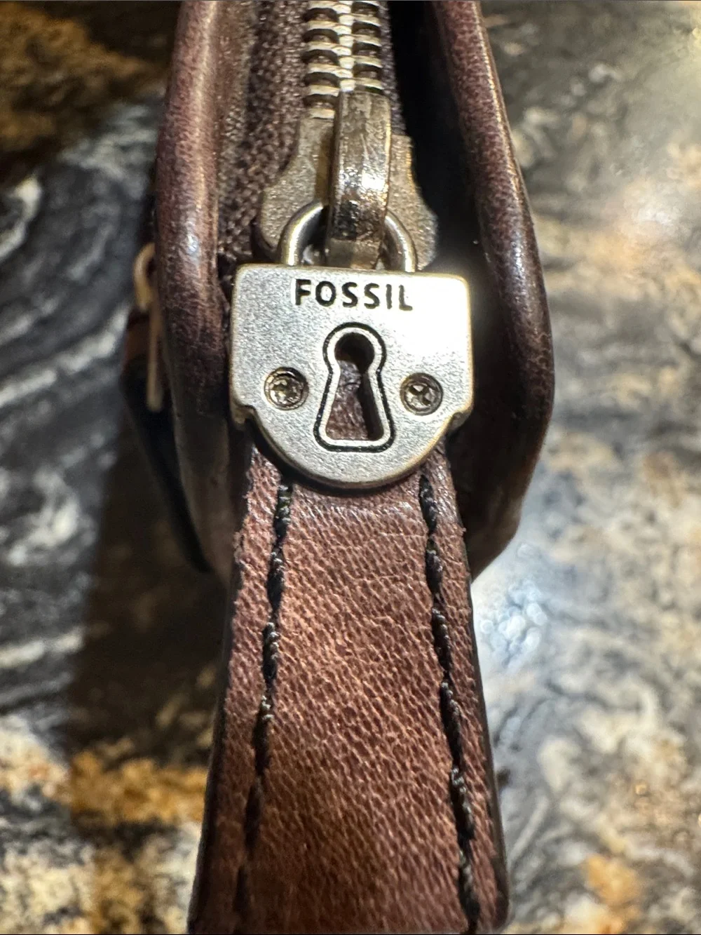 Fossil Brown Leather Wallet with Snake-Print Panel